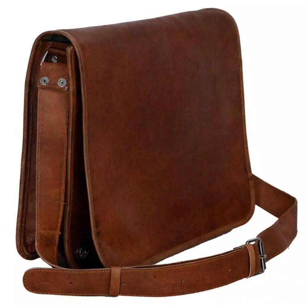 Men's Crossbody Laptop Bag Brown Shoulder Bag Genuine Leather Flapover Side  Bag | eBay