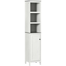 Kleankin Tall Bathroom Storage Cabinet, Linen Tower with Adjustable Shelf, White