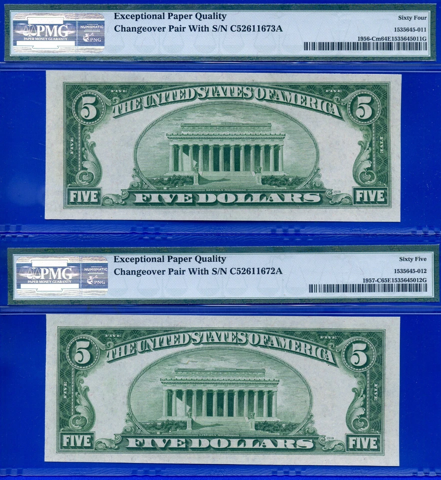 1934 1934A $5 Federal Reserve Note PMG 64 65EPQ changeover Fr 1956-Cm Fr 1957-C - Image 2 of 2