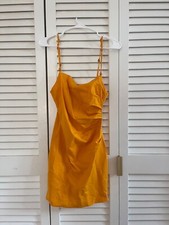 BNWT ZARA WOMENS SIZE XS ORANGE RUCHED DRESS WITH BEADED STRAPS