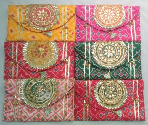 Lot de 5 pièces pochette sac à main pour femmes imprimé à la main au Rajasthani Bandhej - Photo 1/7