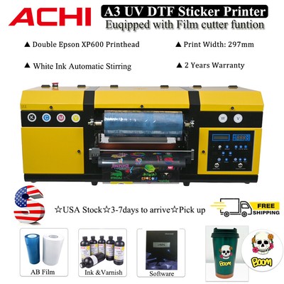 2 in 1 A3 UV DTF Sticker Printer Double XP600 Head With Varnish Film Cutter US 