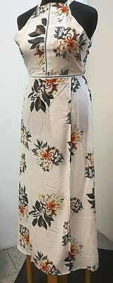 Kleid-Sommer-Damen, Röllbacher Mode, Gr. 36-40,  lang, Blumenmuster, Nack-holder