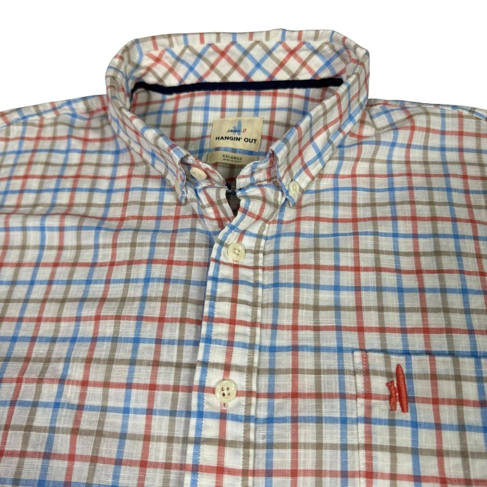 Johnnie O Shirt Mens 2XL XXL Hangin Out Windowpane Button Down Casual Surfer