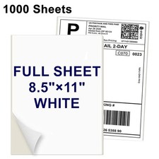 1000 Full Sheet 8.5x11 Shipping Label Self Adhesive Blank Paper for Laser Inkjet