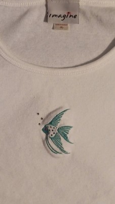 Imagine Women's XL White Cotton Knit Long Sleeve Fish Embroidered Top