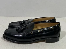 Vtg Saxone Mowbray Tassel Loafers 8.5 Black Leather Made in Britain Moc Toe