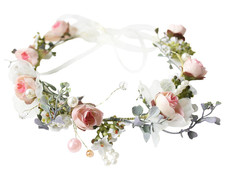 Pearl Flower Crown Floral Garland Headband Flower Halo Headpiece Hair Wreath Boh