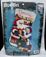Rare Bucilla Mr  Mrs Claus Stocking Kit 83199 SEALED Vintage Christmas NOS