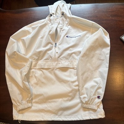Champion Men's Packable White Stadium Gear Windbreaker Rain Jacket Small EUC