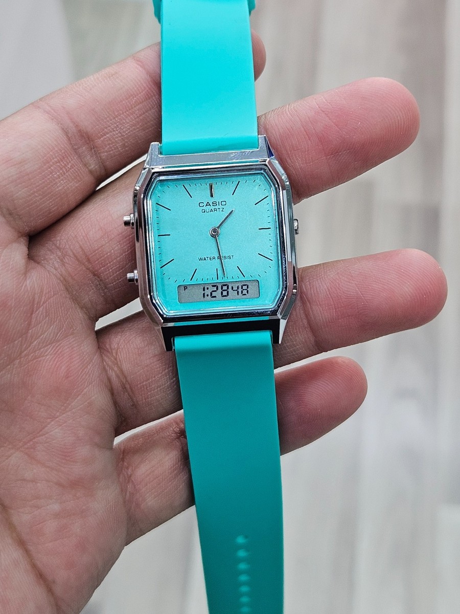 AQ-230A　TURQUOISE Casio Vintage Analog Digital Unisex Watch, Turquoise Blue Dial