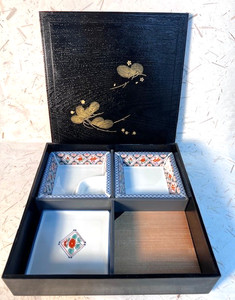 Japanese Jubako Lunch/Bento Shokado Box, w/lid, porcelain dishes, 1-wood,Exc++