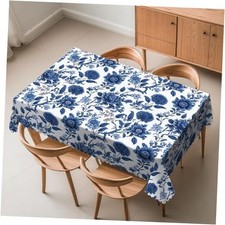 Rustic Floral Tablecloth Vintage Bohemian Style Rectangle Table Cloth Blue