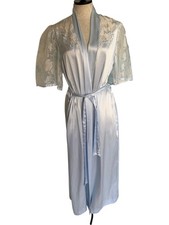 Natori Satin Robe Peignoir Vintage Womens Size L Floral Pattern Flutter Sleeves