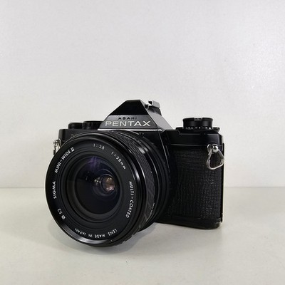 Pentax MV 35mm Spiegelreflexkamera mit Sigma 28mm F2.8 Objektiv getestet funktioniert