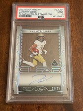 Jahmyr Gibbs 2022 RC On Card Auto /25 Leaf Trinity Clear Platinum Foil PSA 9