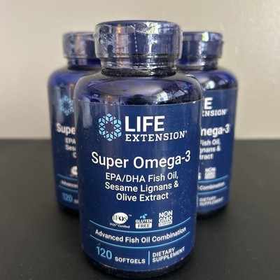 Life Extension, Super Omega-3 EPA/DHA Fish Oil Lot of  Three 120sg 