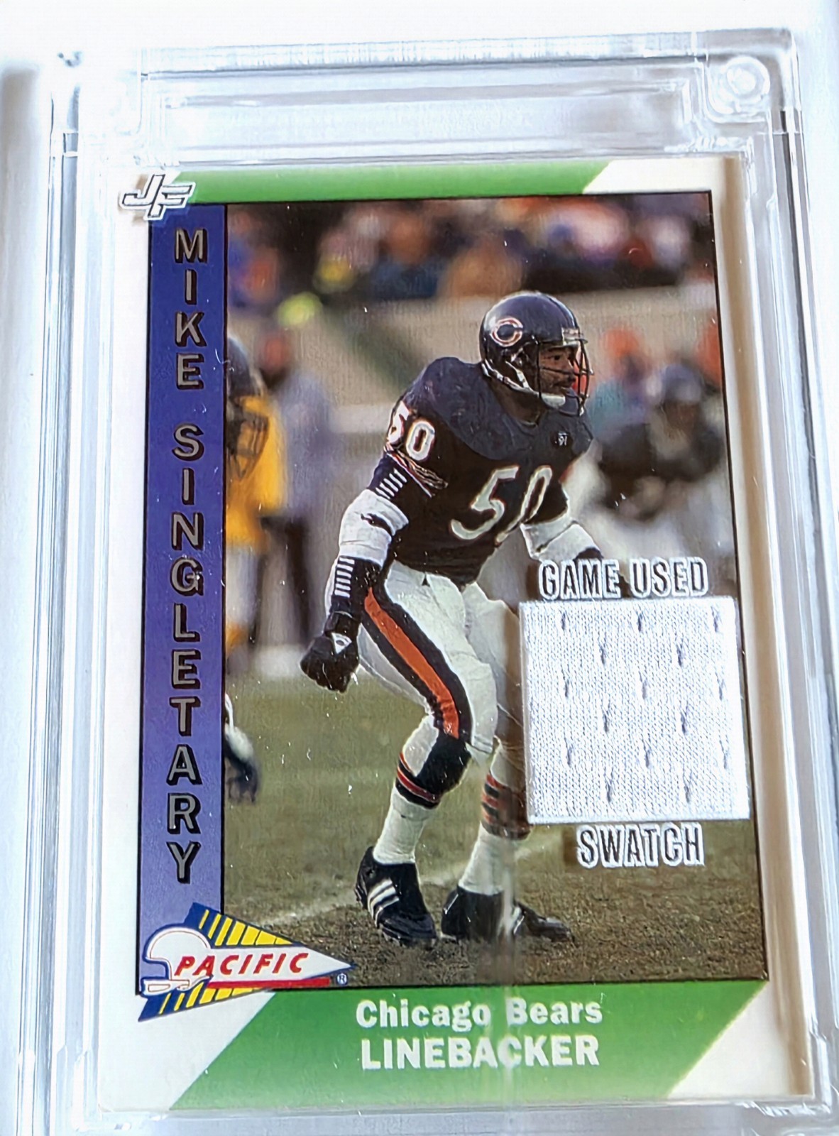 Mike Singletary Jersey Fusion Game Used Swatch worn 11/29/1992 Bears vs Browns  view 2