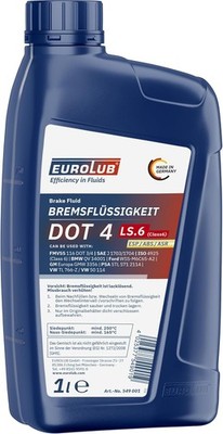 EUROLUB Bremsflüssigkeit DOT4 LS.6 1 Liter für ABS ASR ESP Class 6 Brake Fluid