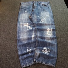 Rocawear BLAK Baggy Mens 40x35 Blue Jeans Graphic Y2k Vintage Hip Hop Skater