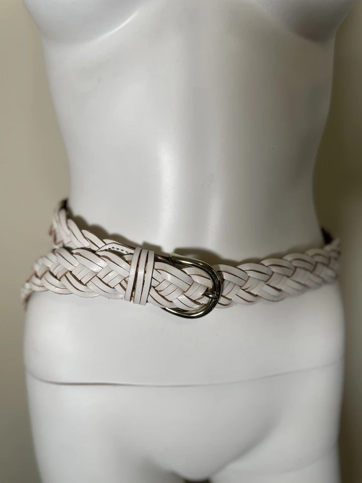 J экипажа широкий плетеный кожаный ремень белый коричневый женщин SZ XS/S латунная пряжка богемное - Изображение 4 из 4