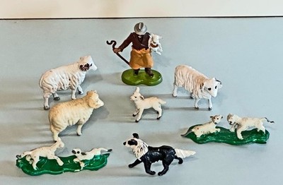 1971 Britains Farm Series Shepherd w Sheep & Lambs + Border Collie Sheep Dog