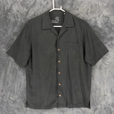 Tommy Bahama Mens Black 100% Silk Palm Leaf Jacquard Camp Shirt Small RN86549