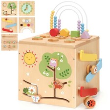 Wooden Activity Cube 9-in-1 Montessori Busy Board  Educational Sorting Play ...