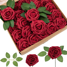 100 Pcs Red Artificial Foam Roses with Stems for Weddings and Gifts