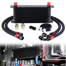10 Row Universal Engine Oil Cooler 10AN w/ Filter Adapter Hose Kit + Oil Lines