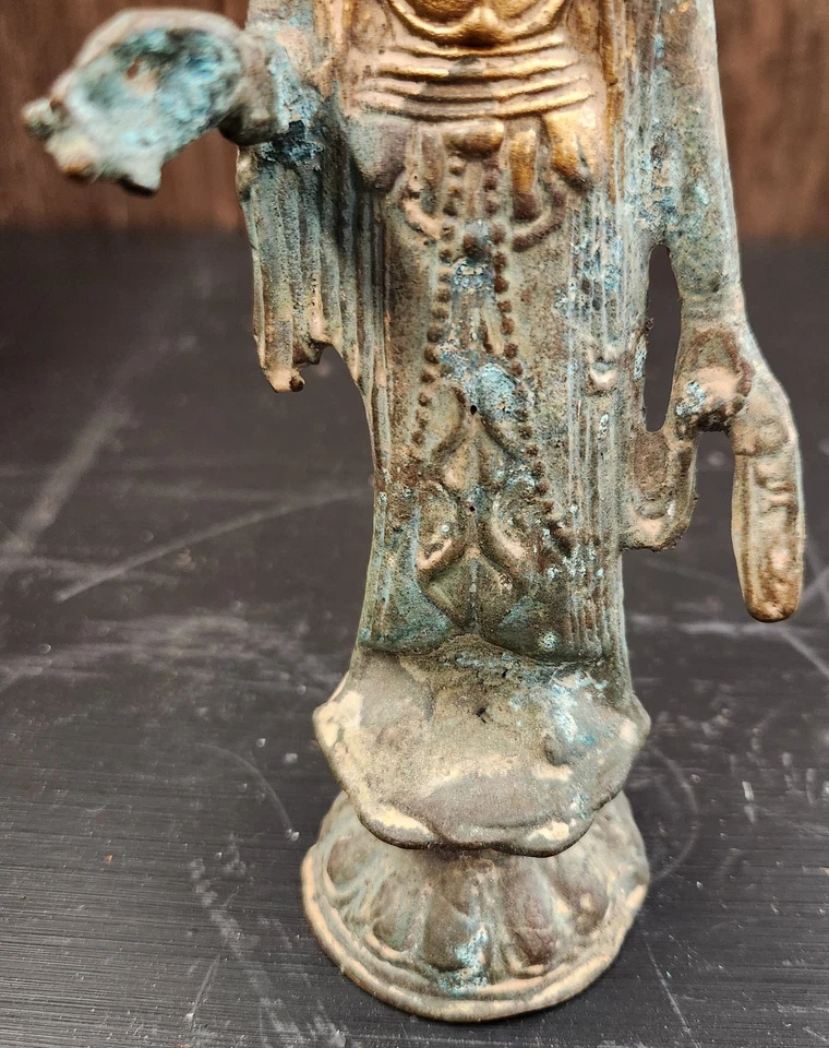 Antique Chinese Guanyin Bronze Statue 10.5" Tall - Image 4 of 4