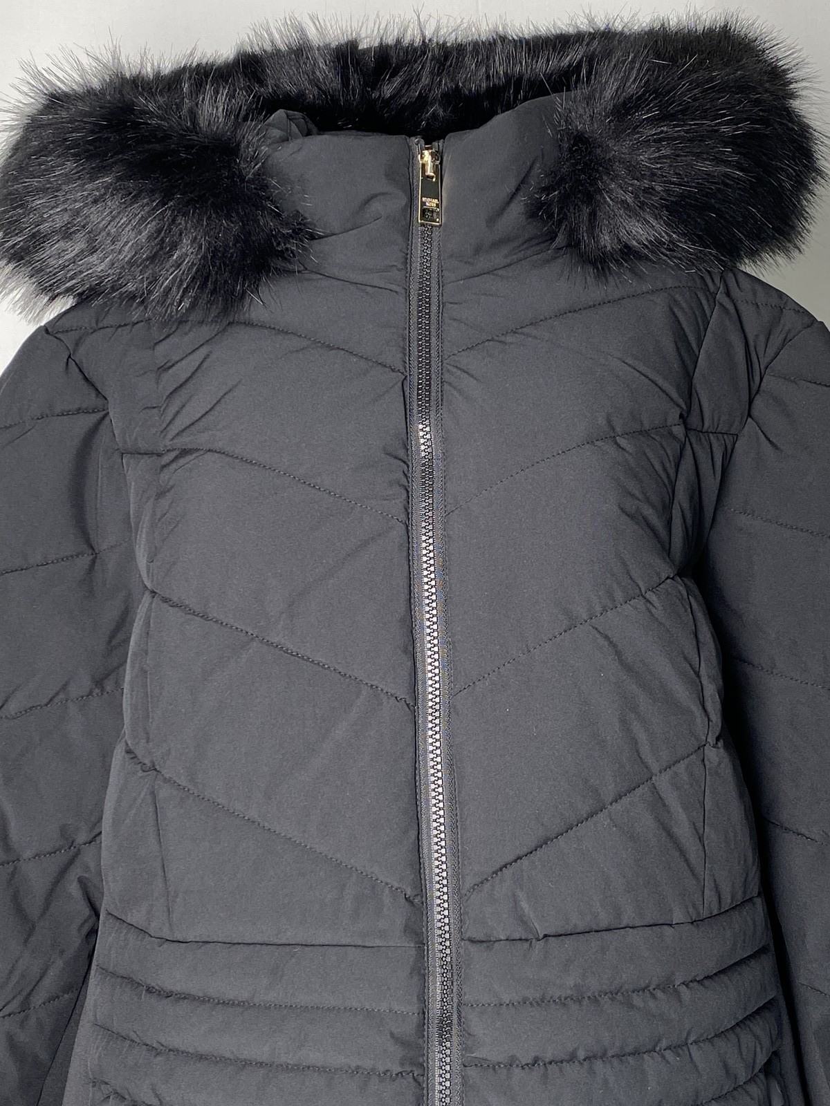 Michael Kors Womens Coat Black Size 2X Faux Fur Trim Hooded Puffer Full Zip thumbnail 2