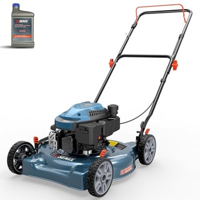 SENIX 144 cc Gas Lawn Mower, 20 inch 4-Cycle Push Mower, Side 20 Inch