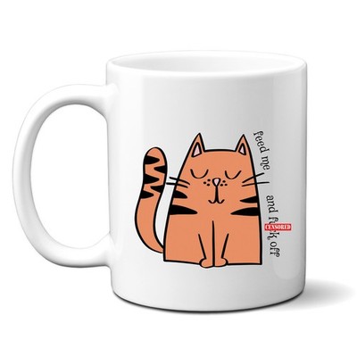 Feed Me and F*ck Off, Cute Cat Design, Ceramic Personalised Funny Offensive Joke