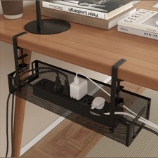 Under Desk Cable Management Tray Organizer Rack Power Strip Holder Steel Black