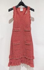 CHANEL Dress P17918 Red Checkered Sleeveless Size 34 Length 88cm