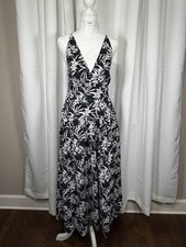 Madewell Women’s Size 6 Navy White Floral Cotton Maxi Dress Criss Cross Back