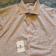 NWT Bugatchi Shirt Men's 16 34/35 Flip Cuffs Long Sleeve Shaped Fit