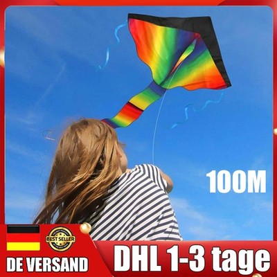 Rainbow Kite 100M Drachenschnur und Spannweite Großer Kinder Drachen 210T DE