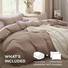 Neutral Taupe Duvet Cover Set - 1 Duvet Cover 2 Pillow Shams