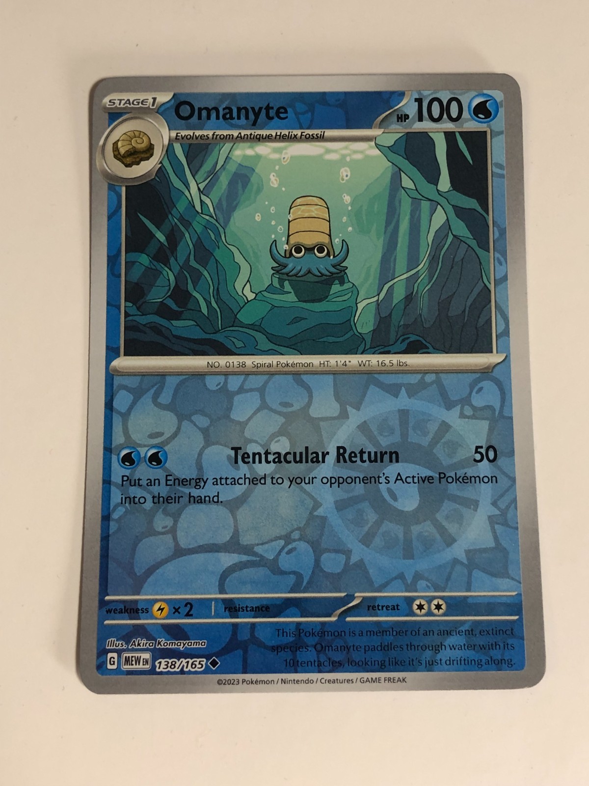 Pokemon TCG 151 Reverse Holographic Omanyte 138/165 Near Mint