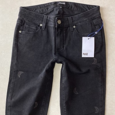 Brandneu mit Etikett Damen Paige Skyline Ankle schwarz Perlen Jeans Größe 8 W27 L30 (460J)