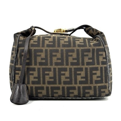 FENDI Zucca Vanity Bag Hand bag Key Large Size Pouch Canvas Authentic