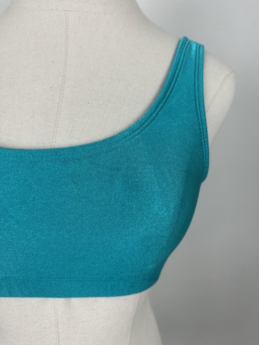 Vintage 90s Hanes Her Way Sports Bra Small Shiny Nylon Teal Blue Retro Workout - Picture 3 of 9