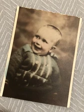 Vintage Mid-century Baby Photo, early color tinted picture, original print photo
