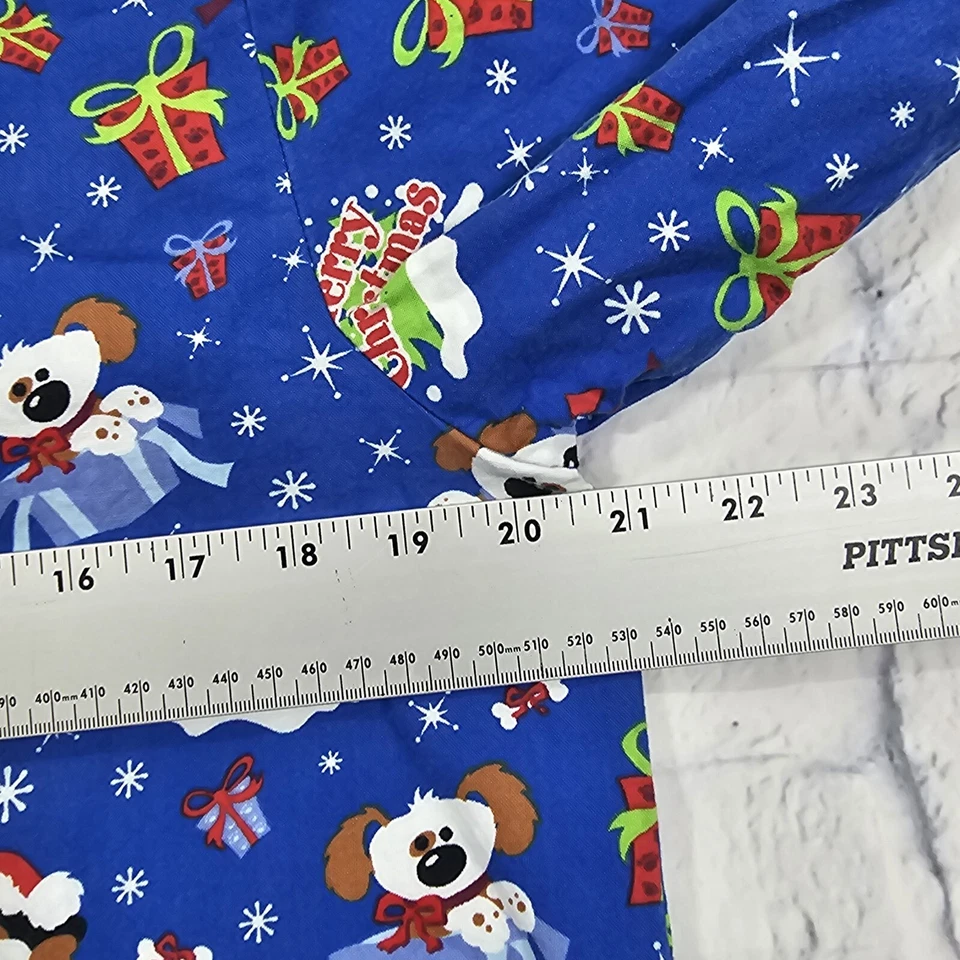 Comfy Cotton WOMENS SZ S Scrubs Medical Nursing Scrub Jacket Top Christmas Dogs - Image 4 of 4