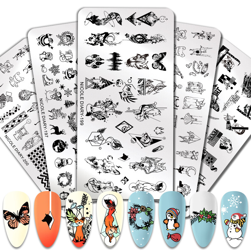 NICOLE DIARY Halloween Christmas Nail Stamping Plates Butterfly Template DIY