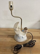 Vintage Child Holding Teddy Bear On The Moon Lamp - Porcelain - RARE - No Shade