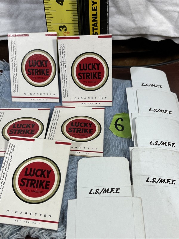 LUCKY STRIKE Cigarette Label / Wrapper Original NOS Unused 1950s  LOT of FIVE