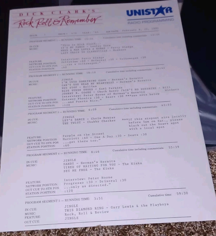 DICK CLARK ROCK ROLL & REMEMBER Radio Show PETER NOONE INTERVIEW February 8 1991 - Image 4 of 4